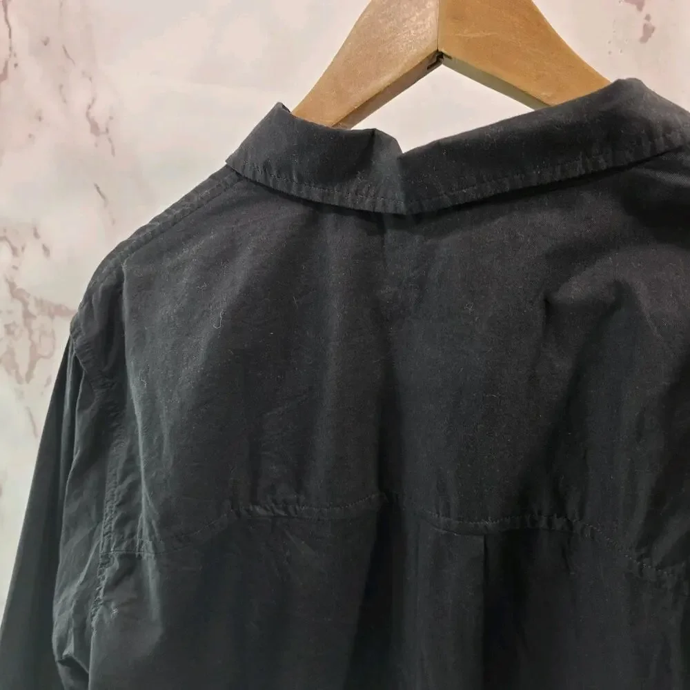 Everlane Shirt Womens Black Button Up The Silky Cotton Way Short Crop NEW